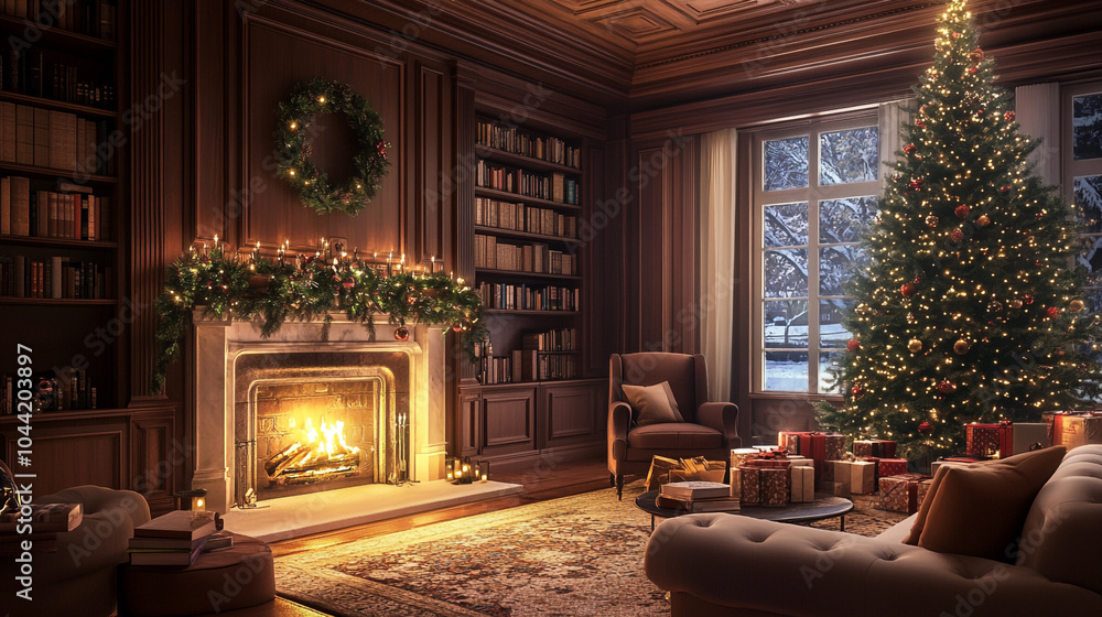 Cozy Christmas Living Room with Fireplace Decorated Tree and Gifts Cozy Christmas Living Room with Fireplace Decorated Tree and Gifts