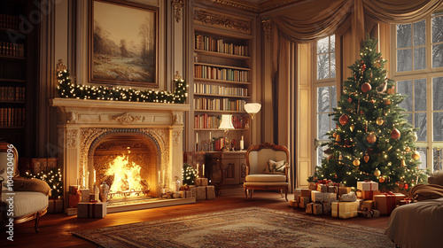 Wallpaper Mural Cozy Christmas Living Room with Fireplace  Decorated Tree  and Gifts Torontodigital.ca