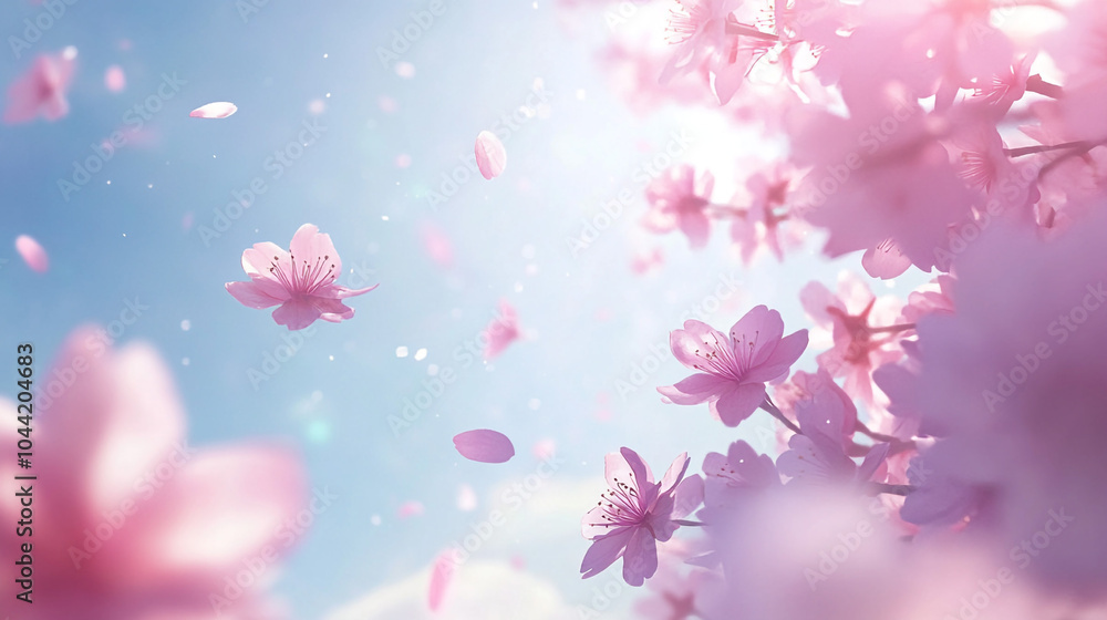Delicate Pink Cherry Blossoms Falling in Spring Breeze Delicate Pink Cherry Blossoms Falling in Spring Breeze