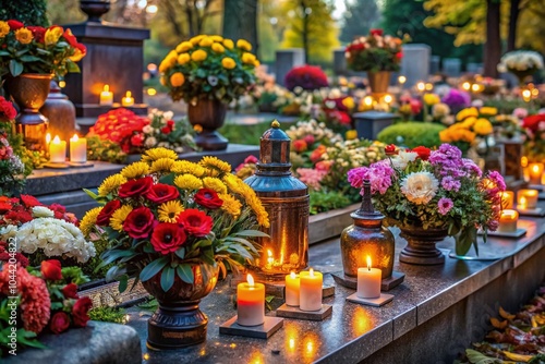 Macro Photography of Cemetery Flowers on Totensonntag in Berlin - Day of Remembrance for the Deceased