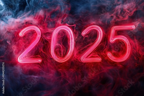 2025 in leuchtender Neon-Schrift photo