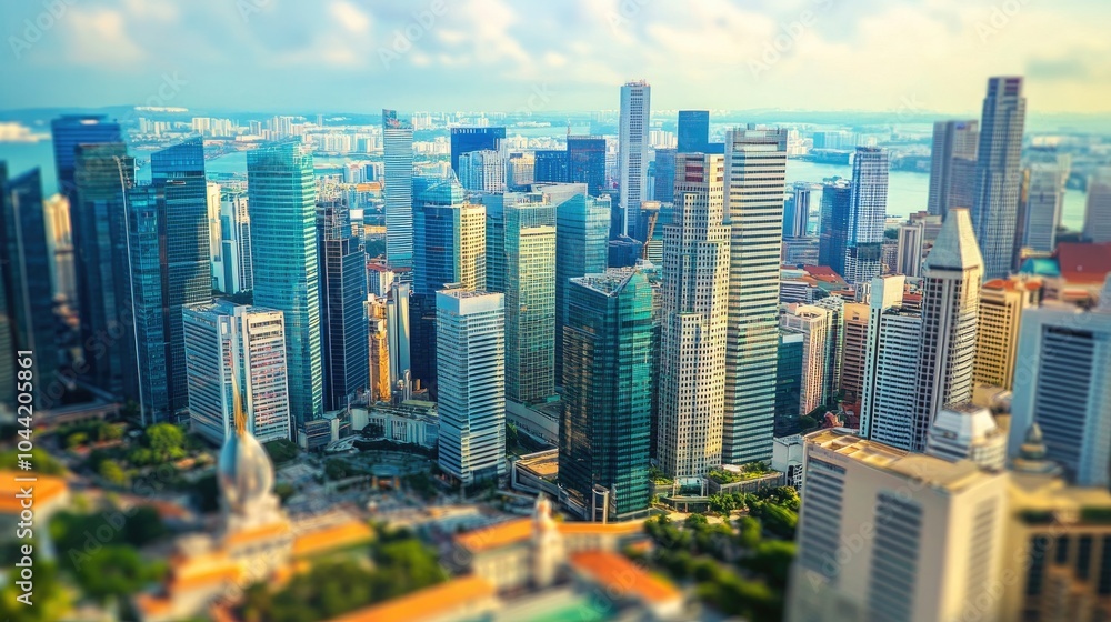 Fototapeta Aerial View of Modern Urban Skyline with Skyscrapers