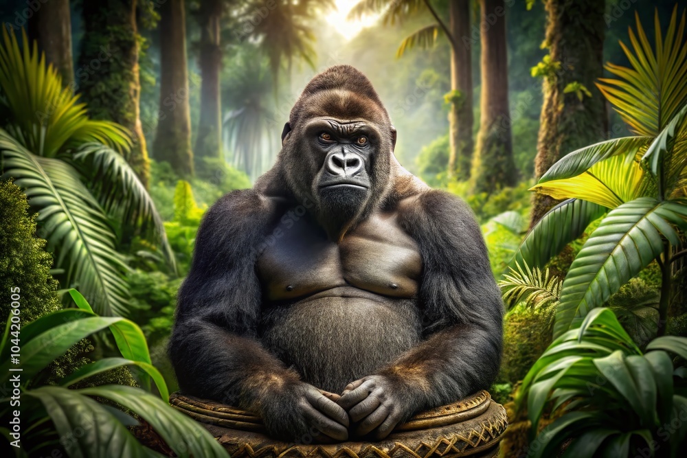 Fototapeta premium Majestic King Gorilla on Throne - Rule of Thirds Composition for Stunning Wildlife Art