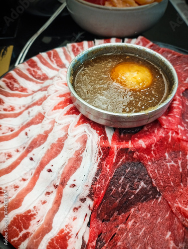 Beef shabu shabu or sukiyaki for Japanese food concept.