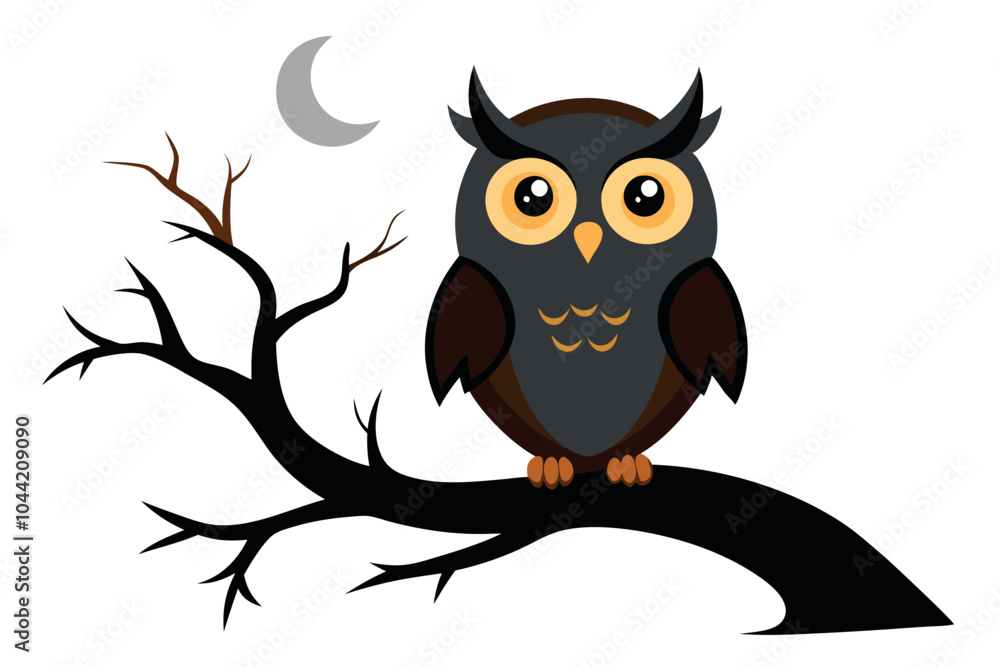 Fototapeta premium A cute owl perched on a spooky tree branch vector