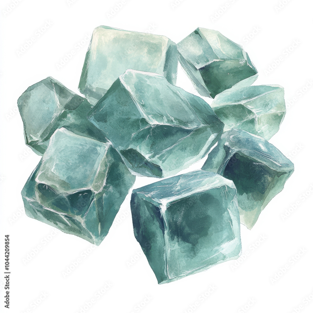 Cool and serene aqua crystals illustrated in watercolor, with a soft, almost transparent quality. These pale bluegreen gems, isolated on a white background, evoke feelings of calm and tranquility, Cool and serene aqua crystals illustrated in watercolor, with a soft, almost transparent quality. These pale bluegreen gems, isolated on a white background, evoke feelings of calm and tranquility,