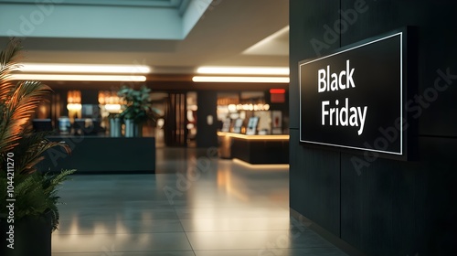 Black Friday Sale Sign Inside Retail Store, Modern Storefront, Perfect for Retail Marketing Campaigns, Seasonal Sales, E-commerce Promotions, Consumer Behavior, Black Friday Event Advertising