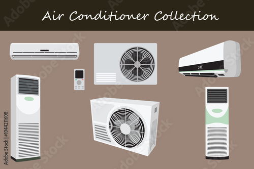 air conditioner collection in different poses. Vector illustration.