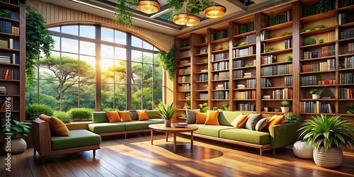 Wallpaper Mural Modern Library Interior Design: Bright and Inviting Reading Room with Low Light Photography Torontodigital.ca