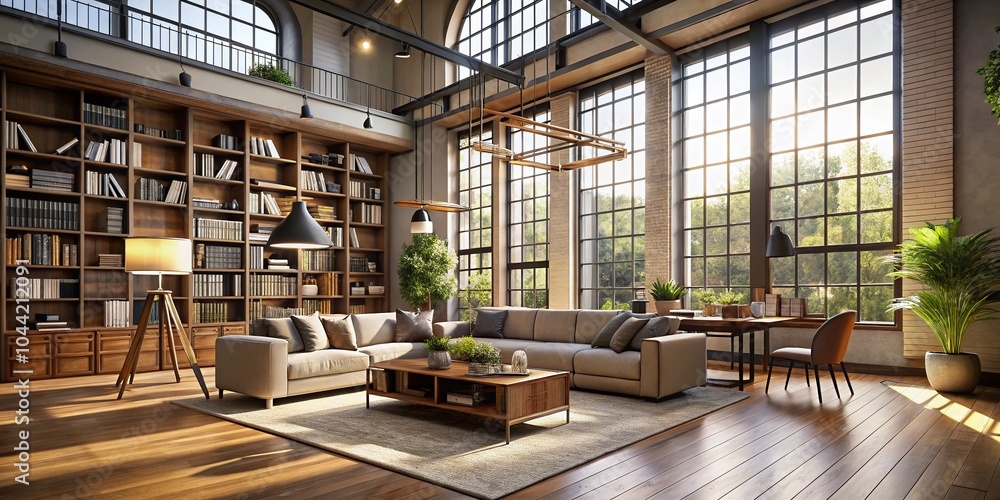 Modern Minimalist Loft Studio Library with High Dynamic Range Lighting and Clean Lines Modern Minimalist Loft Studio Library with High Dynamic Range Lighting and Clean Lines