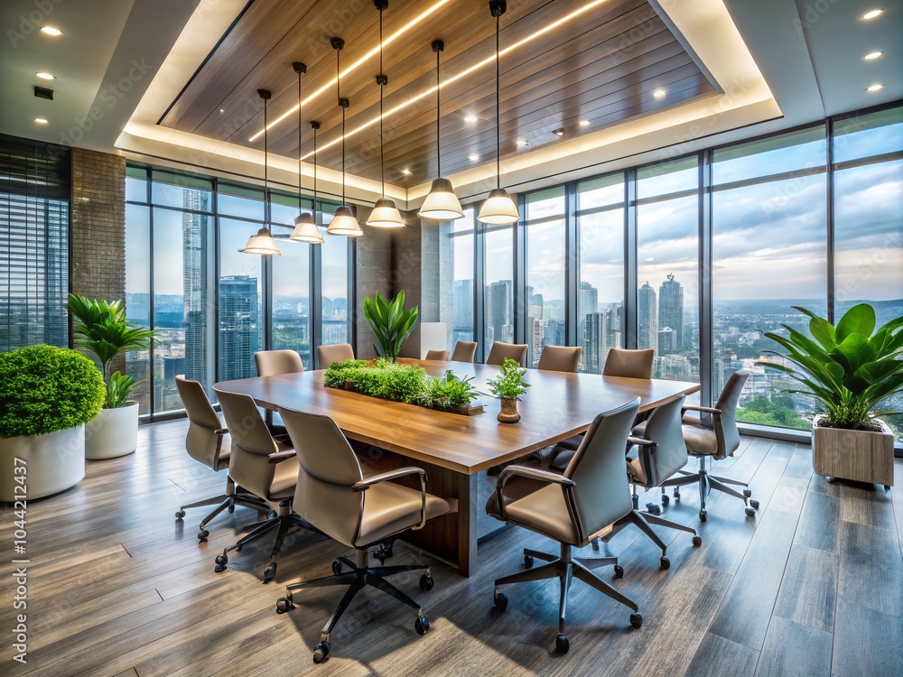 Fototapeta premium Modern Office Interior with Spacious Conference Room - Panoramic Photography for Contemporary Workspaces