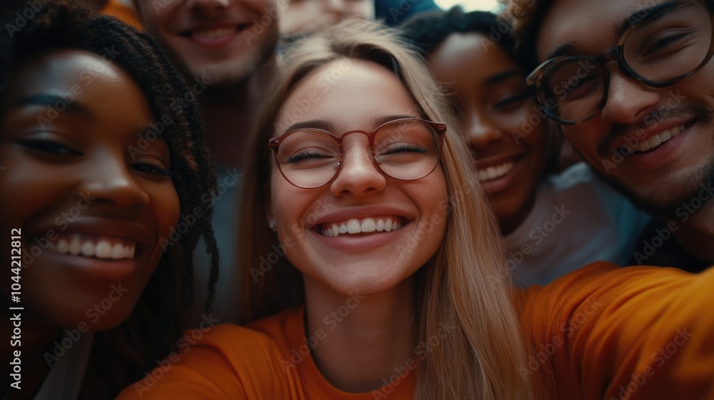 Candid, cheerful group selfie