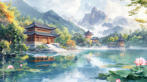 Chinese style garden natural scenery
