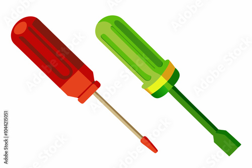  Red tool screwdriver, isolated on white background vector art illustration
