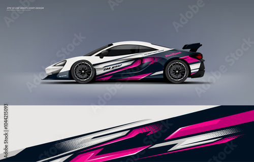 Racing Car and sport car branding with racing wrap decal or livery design. Abstract racing graphics white backround. Editable vector template