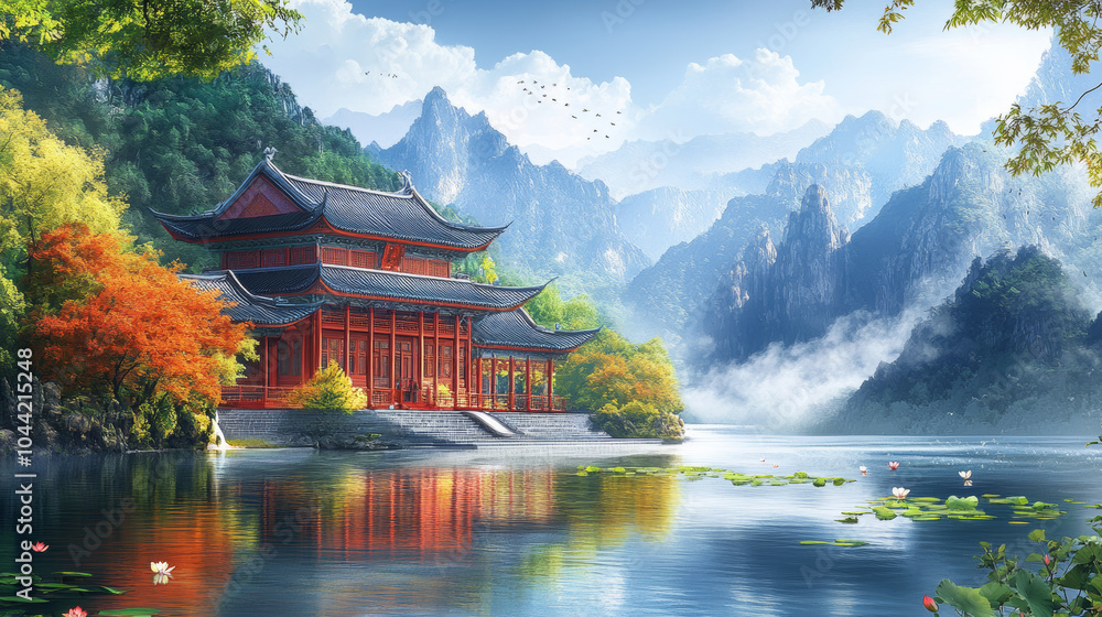 Obraz premium Chinese style garden natural scenery 