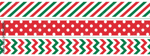 green and red washi tape design, geometric Christmas border line set, vector decorative elements