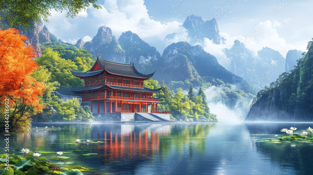 Fototapeta premium Chinese style garden natural scenery 