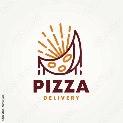 minimalist delicious pizza delivery with melted mozzarella line art icon logo vector illustration design. simple modern  restaurant, pizzeria, fast food logo concept