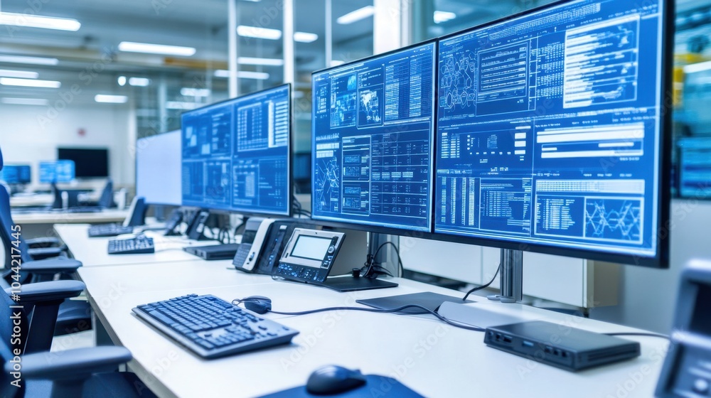 A dispatch center with operators monitoring real-time tracking data on ...