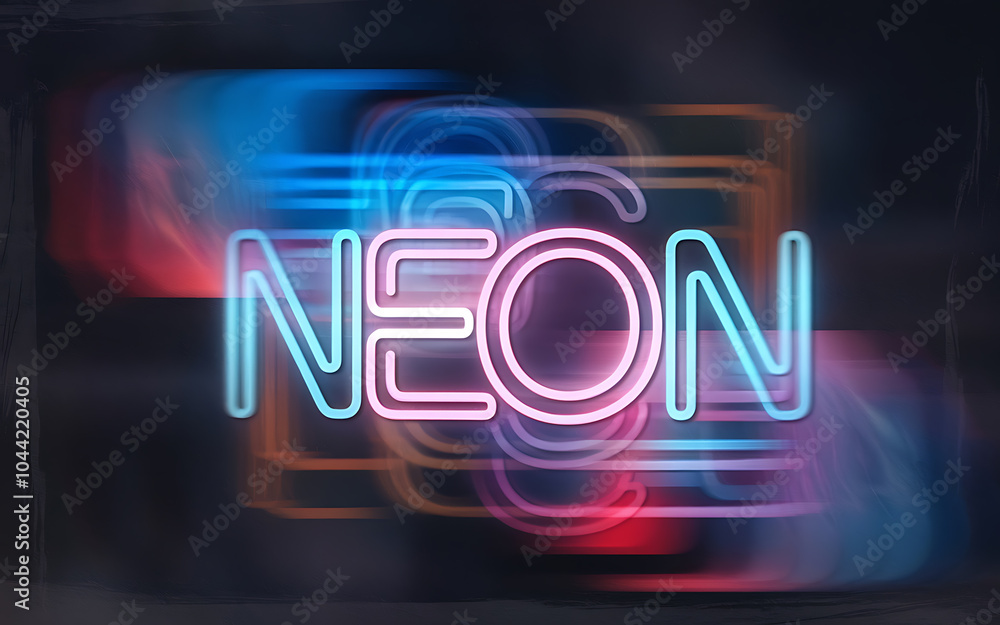 Obraz premium Neon pink and blue glowing sign on a dark background retro futuristic aesthetic nightlife and urban vibes 