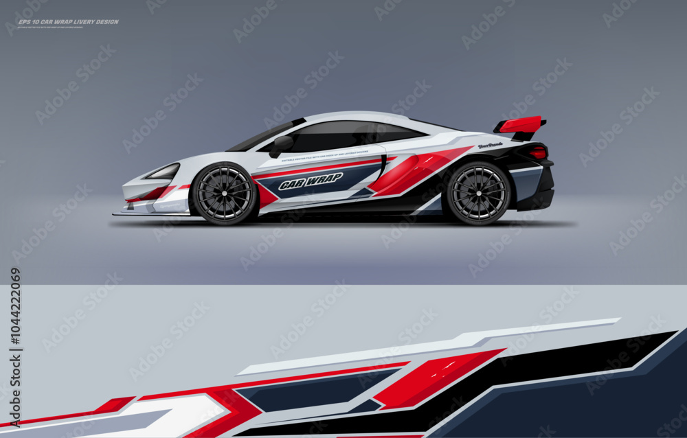 Racing Car and sport car branding with racing wrap decal or livery design. Abstract racing graphics white backround. Editable vector template Racing Car and sport car branding with racing wrap decal or livery design. Abstract racing graphics white backround. Editable vector template