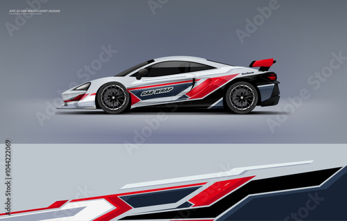Racing Car and sport car branding with racing wrap decal or livery design. Abstract racing graphics white backround. Editable vector template