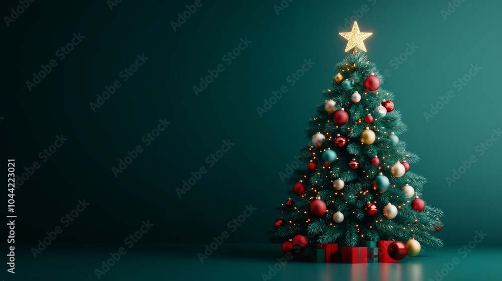 decorated christmas tree against dark background decorated christmas tree against dark background