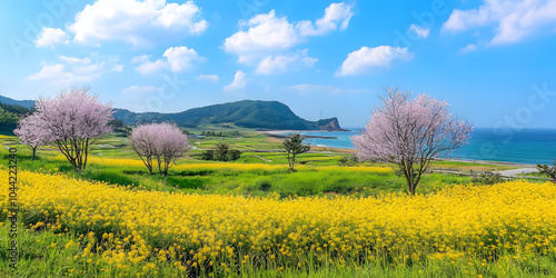 Noksan-ro in Jeju is a hidden gem, where the beauty of cherry blossoms and canola flowers captivates every visitor