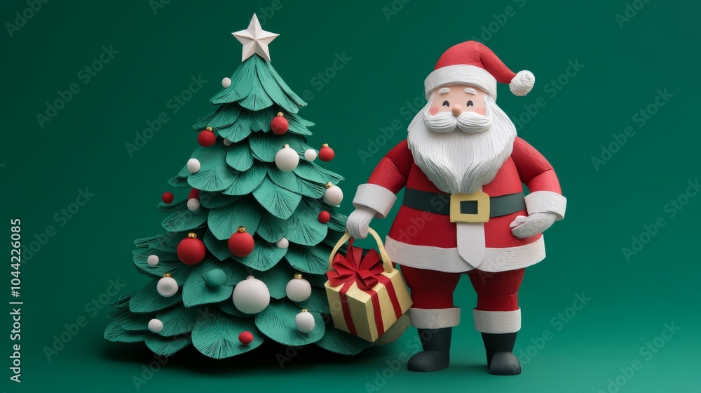 3d rendered christmas background with christmas tree and santa claus for greeting card 3d rendered christmas background with christmas tree and santa claus for greeting card