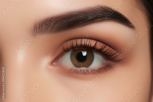 Beautiful woman's eye with long eyelashes. Close-up.