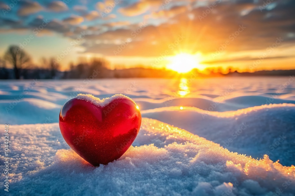 Fototapeta premium Snowy Valentine's Day Heart on Icy Crust - Perfect Winter Morning Scene for Card Design