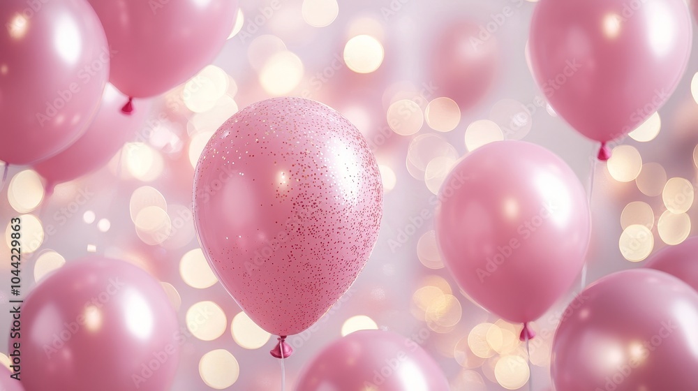 Close-up of blurred pink balloons with soft light bokeh, dreamy birthday celebration scene, pastel tones, abstract festive mood Close-up of blurred pink balloons with soft light bokeh, dreamy birthday celebration scene, pastel tones, abstract festive mood