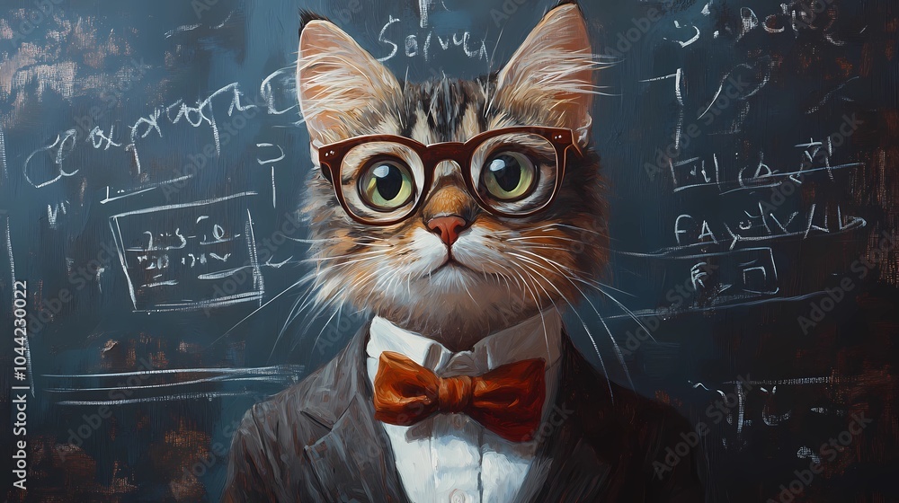 Cute anthropomorphic animal professor, standing in front of a chalkboard, explaining a lesson in a school setting. Cute anthropomorphic animal professor, standing in front of a chalkboard, explaining a lesson in a school setting.