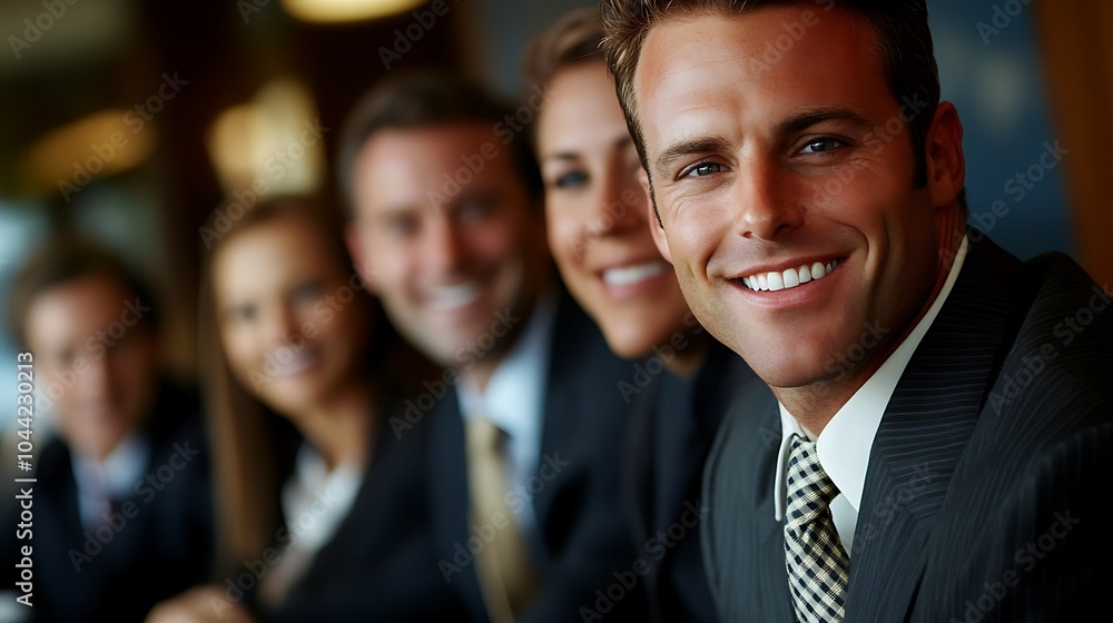 Smiling business team looking at the camera, sitting in an office. Smiling business team looking at the camera, sitting in an office.