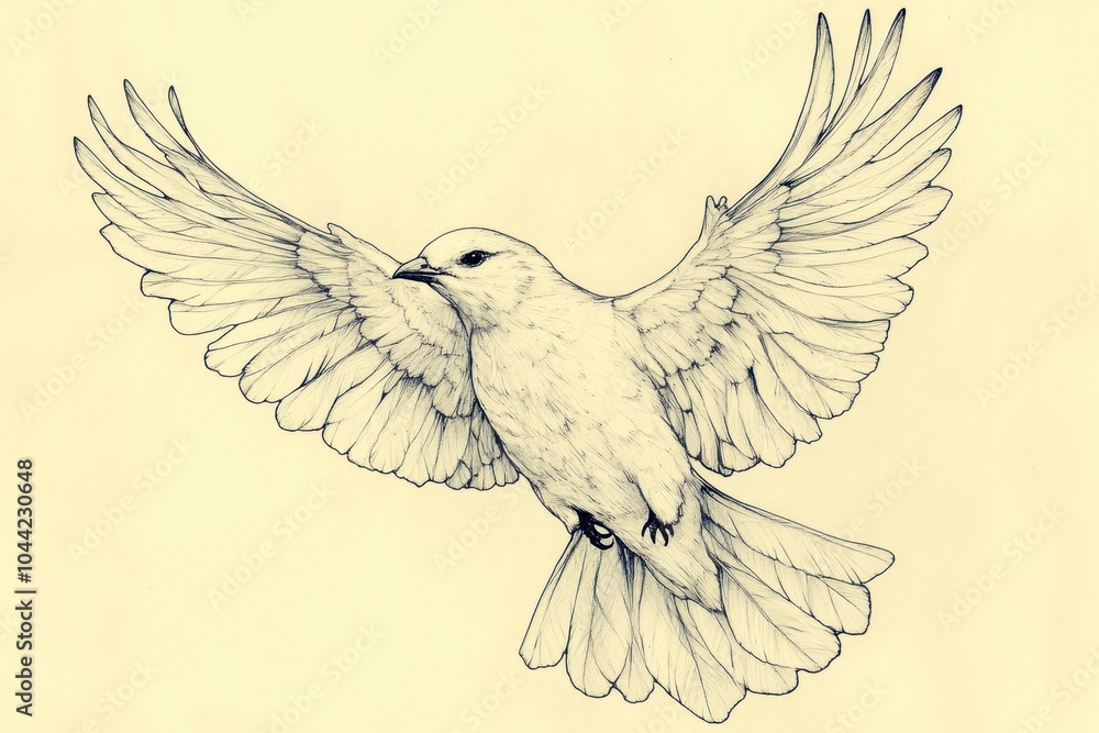 Obraz premium bird freedom illustration, a clean, simple drawing of a bird with outstretched wings in a wide-open sky symbolizing freedom and elegance