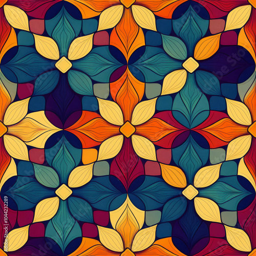 seamless pattern with colorfull leaves symmetric