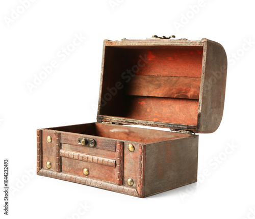Empty old wooden chest isol...