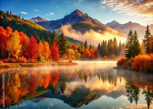 Stunning Autumn Mountain Landscape in Morning Light with Vibrant Trees and Breathtaking Scenery for Nature Lovers and