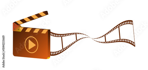 Abstract gold color 3d clapper board icon, 6 frames 35mm film reel vector design isolated. 3d filmstrip movie production icon illustration to use for motion picture, television, cinema, film project.
