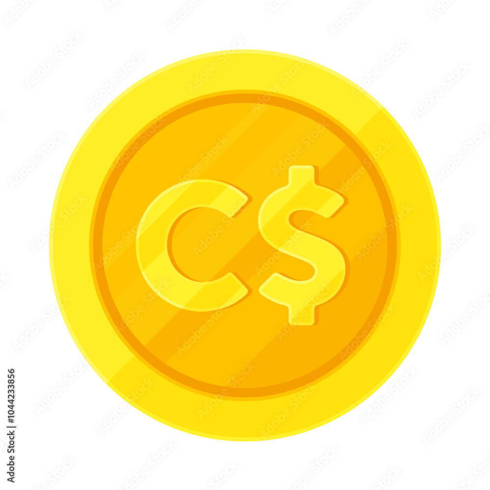 Obraz premium Gold coin with Canadian dollar sign. Economy, finance, investment, profit, money, CAD currency concept. Flat vector illustration isolated on white background