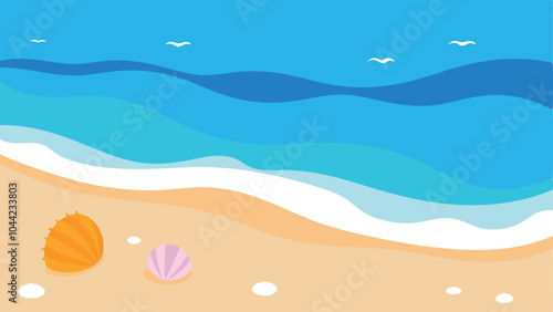 Calm beach with seashells and gentle waves vector