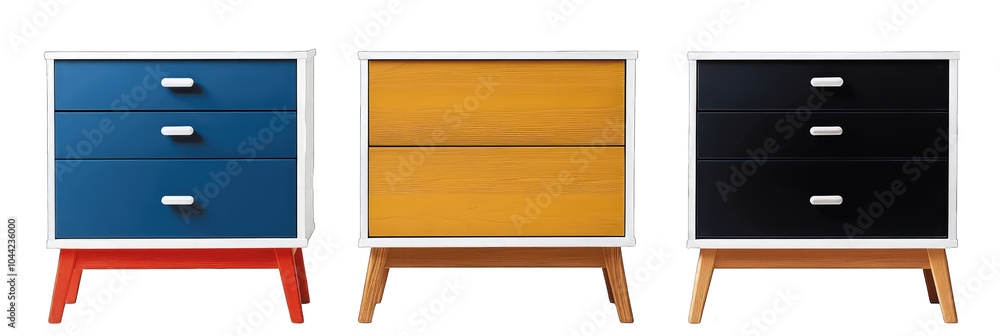 Various collection of colours Wooden chest of drawers isolated on transparent background Various collection of colours Wooden chest of drawers isolated on transparent background