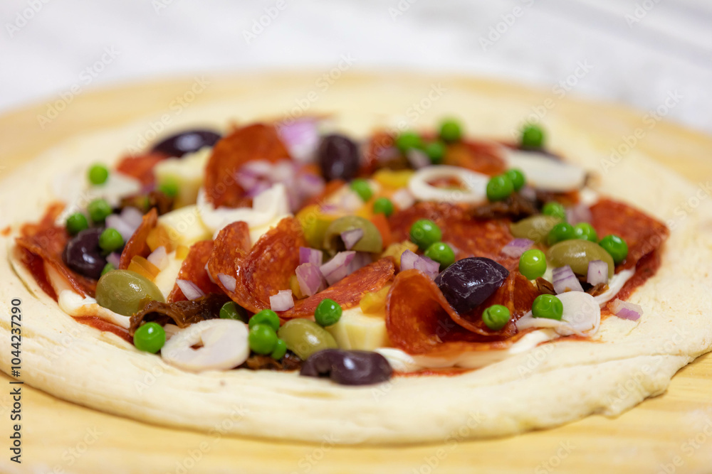 Authentic Portuguese pizza prepared with classic ingredients. Vera pizza Authentic Portuguese pizza prepared with classic ingredients. Vera pizza