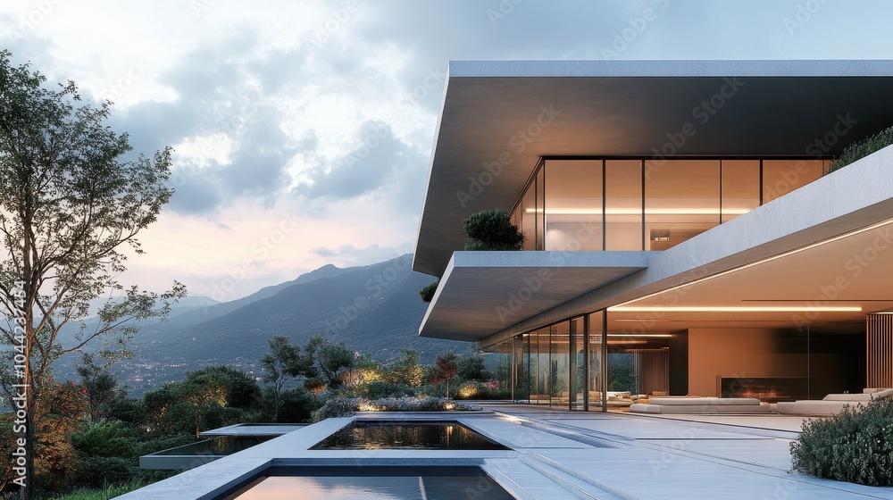 Fototapeta premium Modern Minimalist Architecture with Scenic View