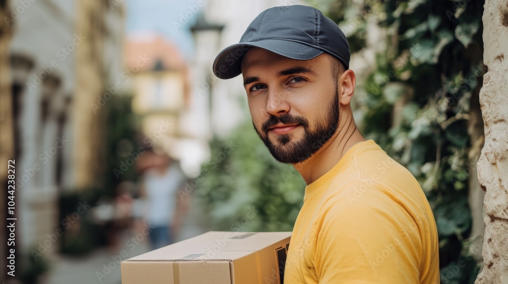 Delivery Person Smiling with Package Delivery Person Smiling with Package