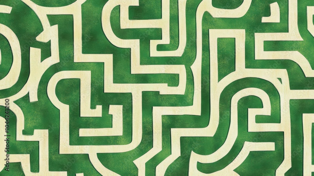 Obraz premium Seamless Pattern of Green and White Labyrinth Designs with Natural Beige Tones