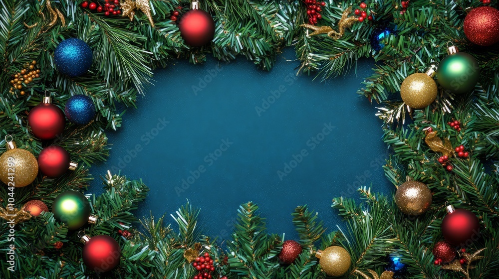 christmas background with branches and ornaments and space.banner christmas background with branches and ornaments and space.banner