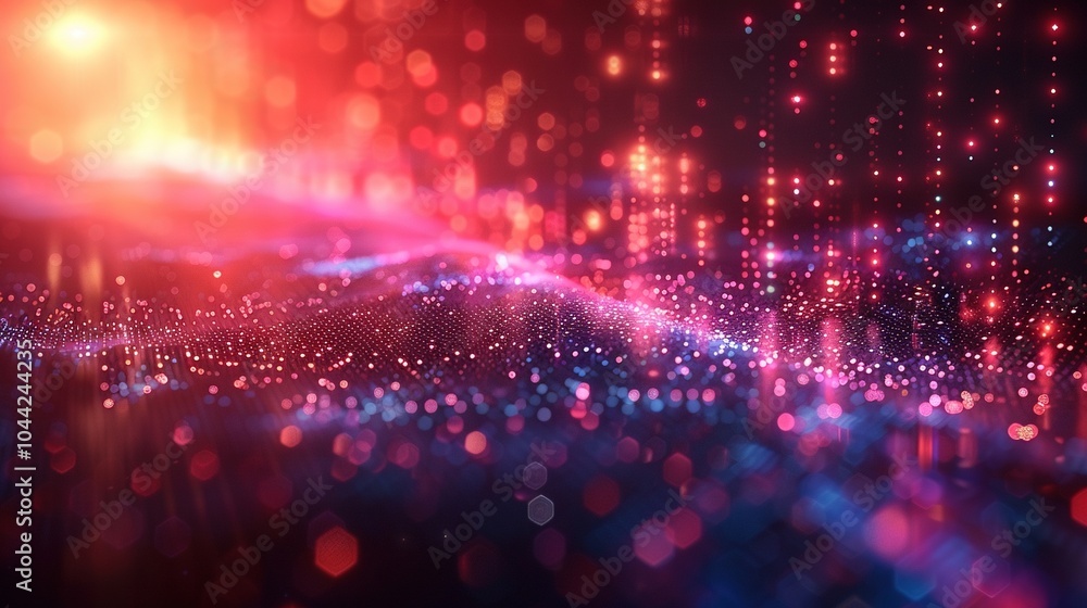 Obraz premium A vibrant abstract representation of digital data flowing through a colorful landscape.