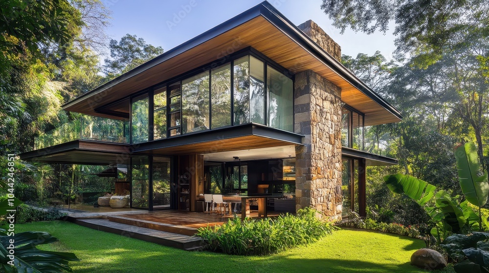 Modern House Surrounded by Lush Greenery Modern House Surrounded by Lush Greenery